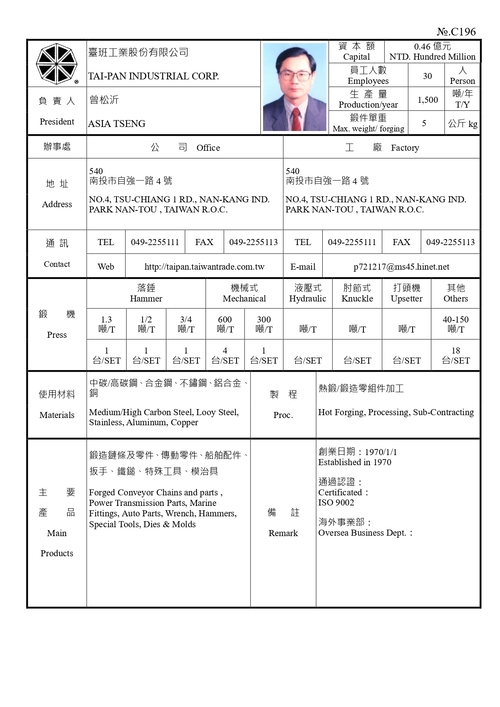 臺班工業股份有限公司產品圖