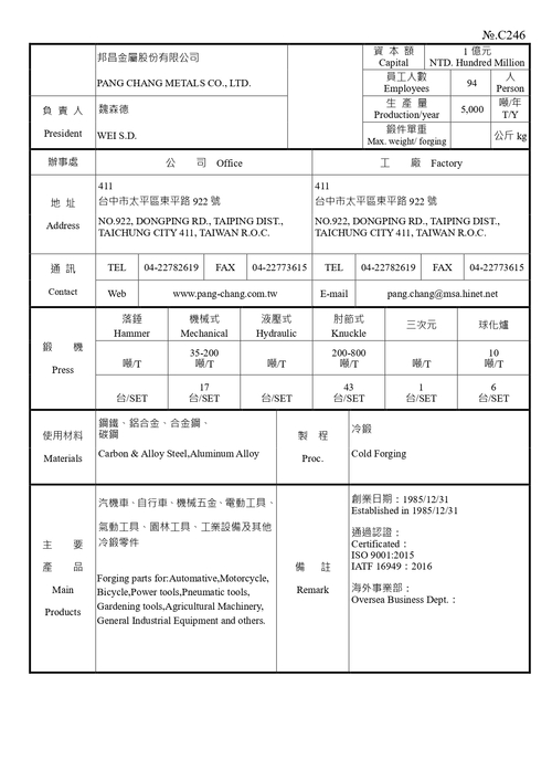 邦昌金屬股份有限公司產品圖