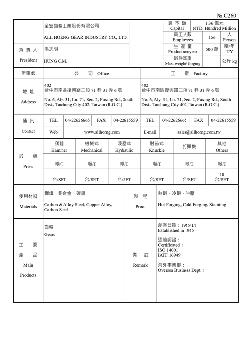 全宏齒輪工業股份有限公司產品圖