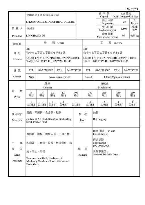 立國鍛品工業股份有限公司產品圖