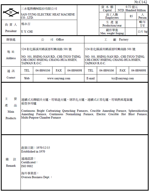 三永電熱機械股份有限公司產品圖